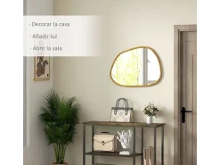 Homcom Espejo De Pared|Espejo^Espejo Kendra forma irregular marco madera natural 50x70x2,1 cm Color natural claro