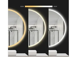 Espejo LED REA 80cm HZJ080 Cromado con Luz Ajustable y Función de Calefacción