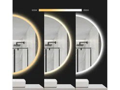 Discount Rea Espejo LED redondo de 50cm con iluminación y función calefactora Blanco