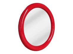 Espejo mural redondo de madera de paulonia, D.60 cm, Rojo brillante, MAELO