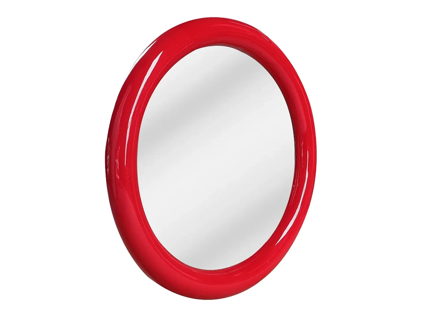 Espejo mural redondo de madera de paulonia, D.60 cm, Rojo brillante, MAELO