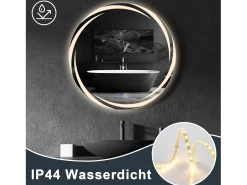 Espejo NETTLIFE con Iluminación Espejo de Baño Redondo LED Espejo de Baño 70cm Redondo IP44 Espejo de Baño con Táctil