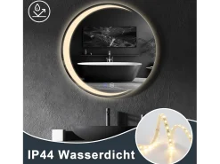 Espejo NETTLIFE con Iluminación Espejo de Baño Redondo LED Espejo de Baño IP44 50cm Espejo de Baño Redondo con Táctil
