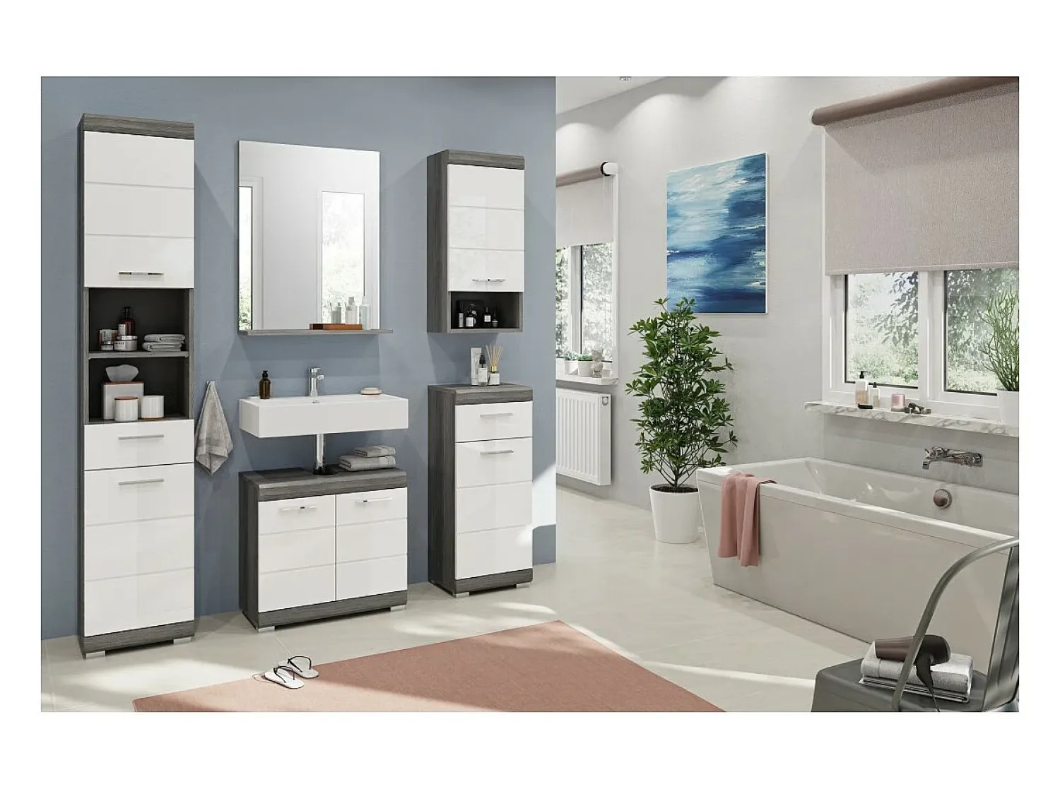 Discount Meublorama Espejo para baño SCOTT – Gris oscuro – 60x79x18 cm Plateado