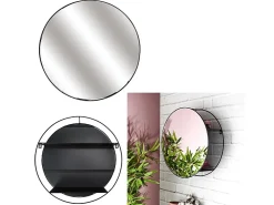 The Home Deco Factory Espejo redondo con estante de hierro 45 cm Negro