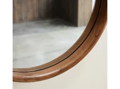 Outlet BERAH GETAH Espejo redondo de madera de mindi maciza con acabado nogal Ø50 cm Marru00f3n