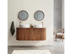 Outlet BERAH GETAH Espejo redondo de madera de mindi maciza con acabado nogal Ø50 cm Marru00f3n