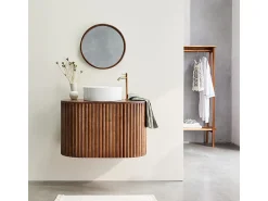 Outlet BERAH GETAH Espejo redondo de madera de mindi maciza con acabado nogal Ø50 cm Marru00f3n