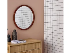 Sweeek Espejo De Pared|Espejo^Espejo redondo de madera de pino decorativo de pared, 60cm nogal Color natural oscuro