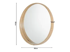 Meublorama Espejo De Pared|Espejo^Espejo redondo RIO con borde – Ø80 cm – Acabado en roble envejecido – Marco grueso – Diseño natural y moderno Marru00f3n