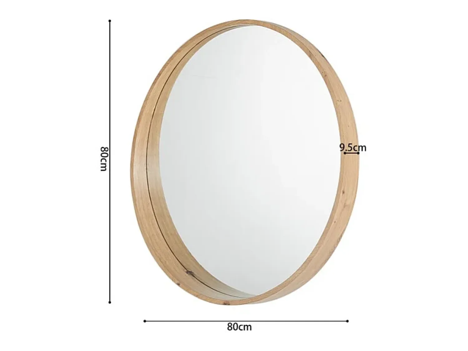 Meublorama Espejo De Pared|Espejo^Espejo redondo RIO con borde – Ø80 cm – Acabado en roble envejecido – Marco grueso – Diseño natural y moderno Marru00f3n