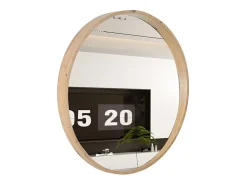 Meublorama Espejo De Pared|Espejo^Espejo redondo RIO con borde – Ø80 cm – Acabado en roble envejecido – Marco grueso – Diseño natural y moderno Marru00f3n