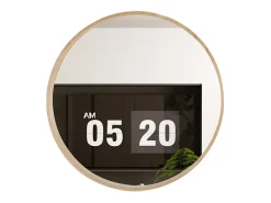Meublorama Espejo De Pared|Espejo^Espejo redondo RIO con borde – Ø80 cm – Acabado en roble envejecido – Marco grueso – Diseño natural y moderno Marru00f3n