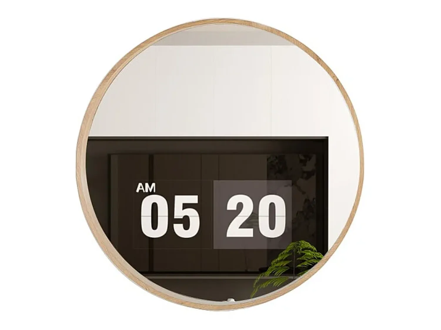 Meublorama Espejo De Pared|Espejo^Espejo redondo RIO con borde – Ø80 cm – Acabado en roble envejecido – Marco grueso – Diseño natural y moderno Marru00f3n