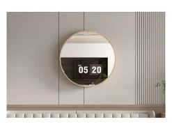 Meublorama Espejo De Pared|Espejo^Espejo redondo RIO con borde – Ø80 cm – Acabado en roble envejecido – Marco grueso – Diseño natural y moderno Marru00f3n
