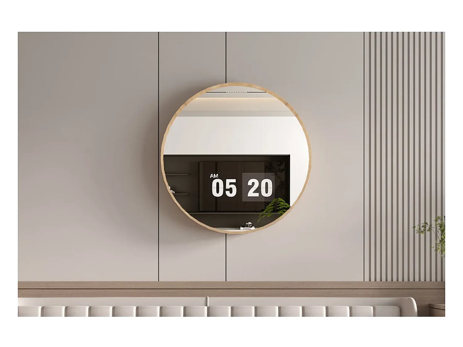 Meublorama Espejo De Pared|Espejo^Espejo redondo RIO con borde – Ø80 cm – Acabado en roble envejecido – Marco grueso – Diseño natural y moderno Marru00f3n