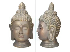 ECD Germany Estatua^Estatua cabeza de Buda 74,5 cm aspecto bronce en poliresina Beige