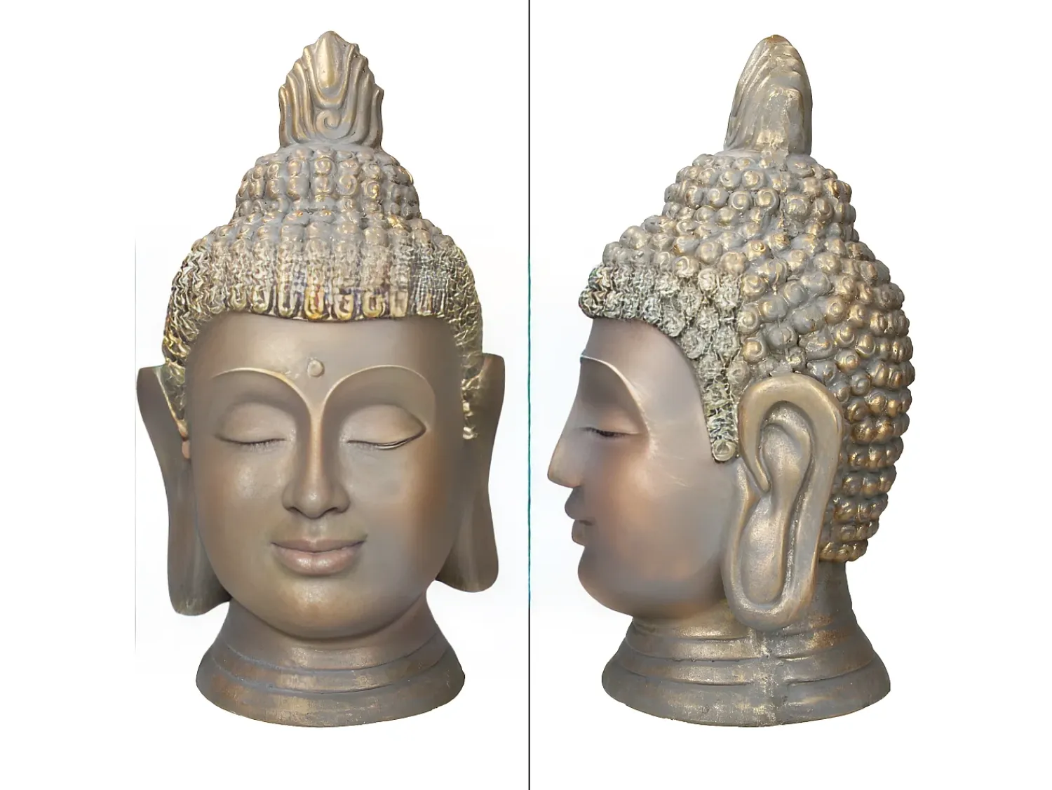 ECD Germany Estatua^Estatua cabeza de Buda 74,5 cm aspecto bronce en poliresina Beige
