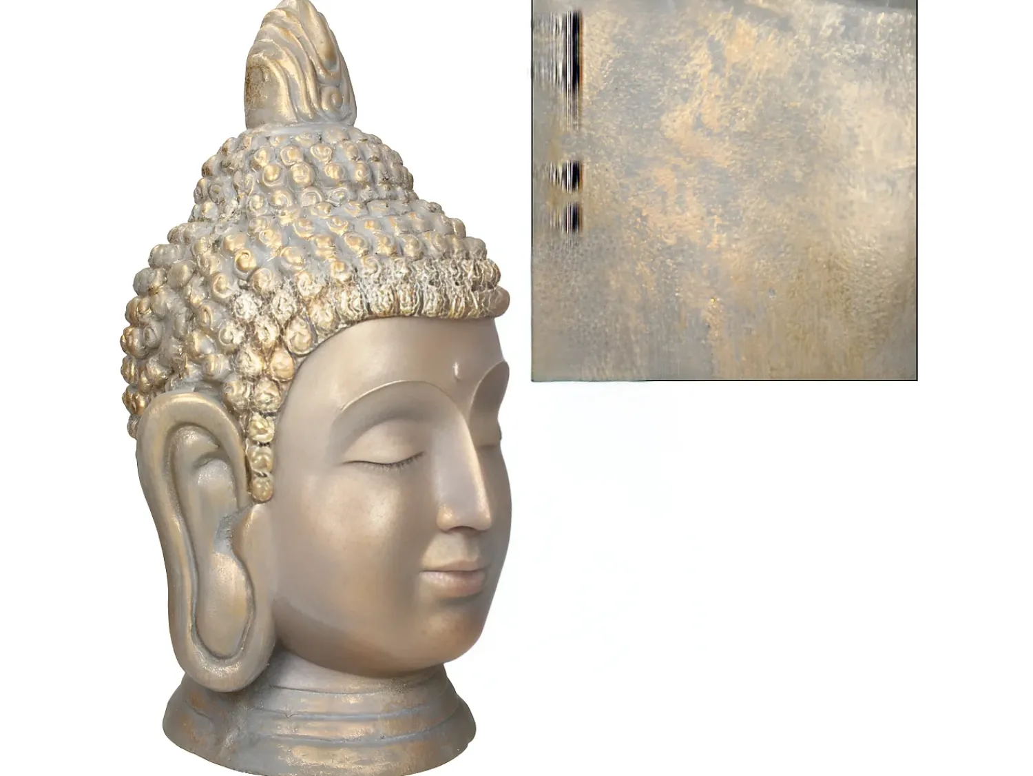 ECD Germany Estatua^Estatua cabeza de Buda 74,5 cm aspecto bronce en poliresina Beige