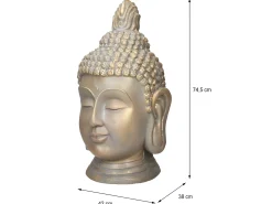 ECD Germany Estatua^Estatua cabeza de Buda 74,5 cm aspecto bronce en poliresina Beige