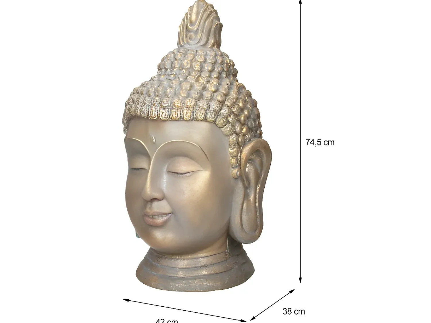 ECD Germany Estatua^Estatua cabeza de Buda 74,5 cm aspecto bronce en poliresina Beige