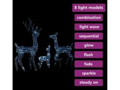 vidaxl Iluminación Exterior^Familia de renos de Navidad acrílico 300 LEDs frío Blanco