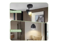 Best NETTLIFE Foco de techo LED , 1 bombilla moderna, 4 W, , blanco cálido, 3000 K, ajustable 350° Negro
