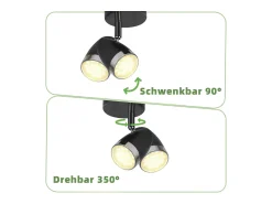 Best NETTLIFE Foco de techo LED , 1 bombilla moderna, 4 W, , blanco cálido, 3000 K, ajustable 350° Negro