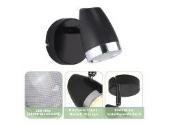 Best NETTLIFE Foco de techo LED , 1 bombilla moderna, 4 W, , blanco cálido, 3000 K, ajustable 350° Negro