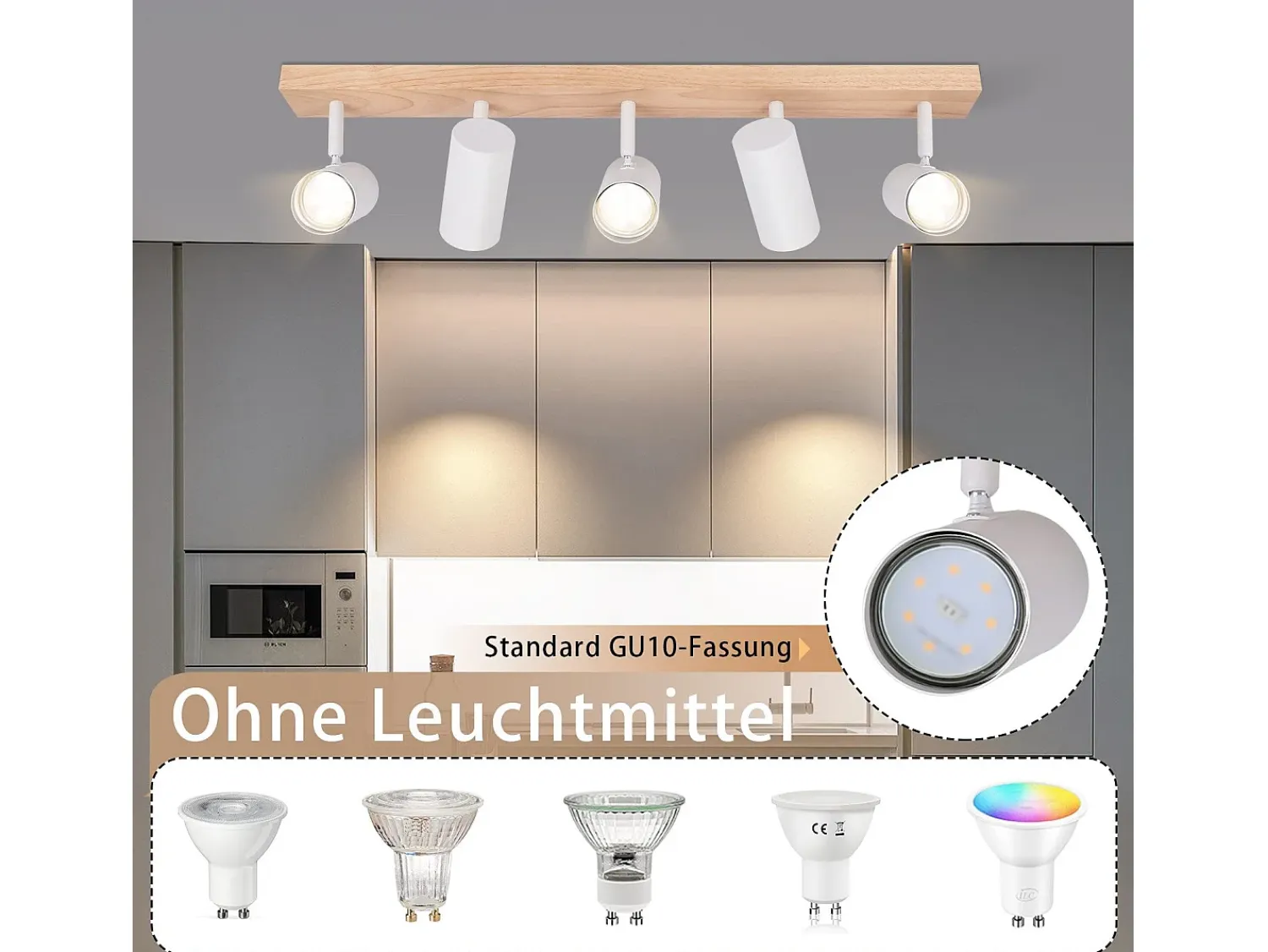 Best NETTLIFE Foco de techo 5 llamas madera blanca vintage GU10 orientable 350° Blanco
