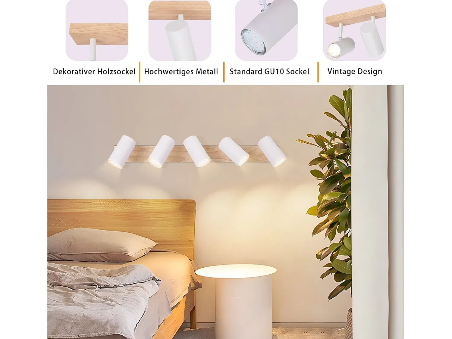 Best NETTLIFE Foco de techo 5 llamas madera blanca vintage GU10 orientable 350° Blanco