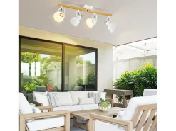 Best NETTLIFE Foco de techo 4 llamas orientable 350° Vintage E14 Diseño de alta calidad en madera veteada Blanco
