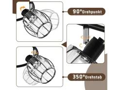 Discount NETTLIFE Foco de techo vintage de cristal de 3 luces E14 para pasillo, giratorio 350°, estilo industrial Negro