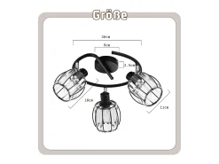 Discount NETTLIFE Foco de techo vintage de cristal de 3 luces E14 para pasillo, giratorio 350°, estilo industrial Negro