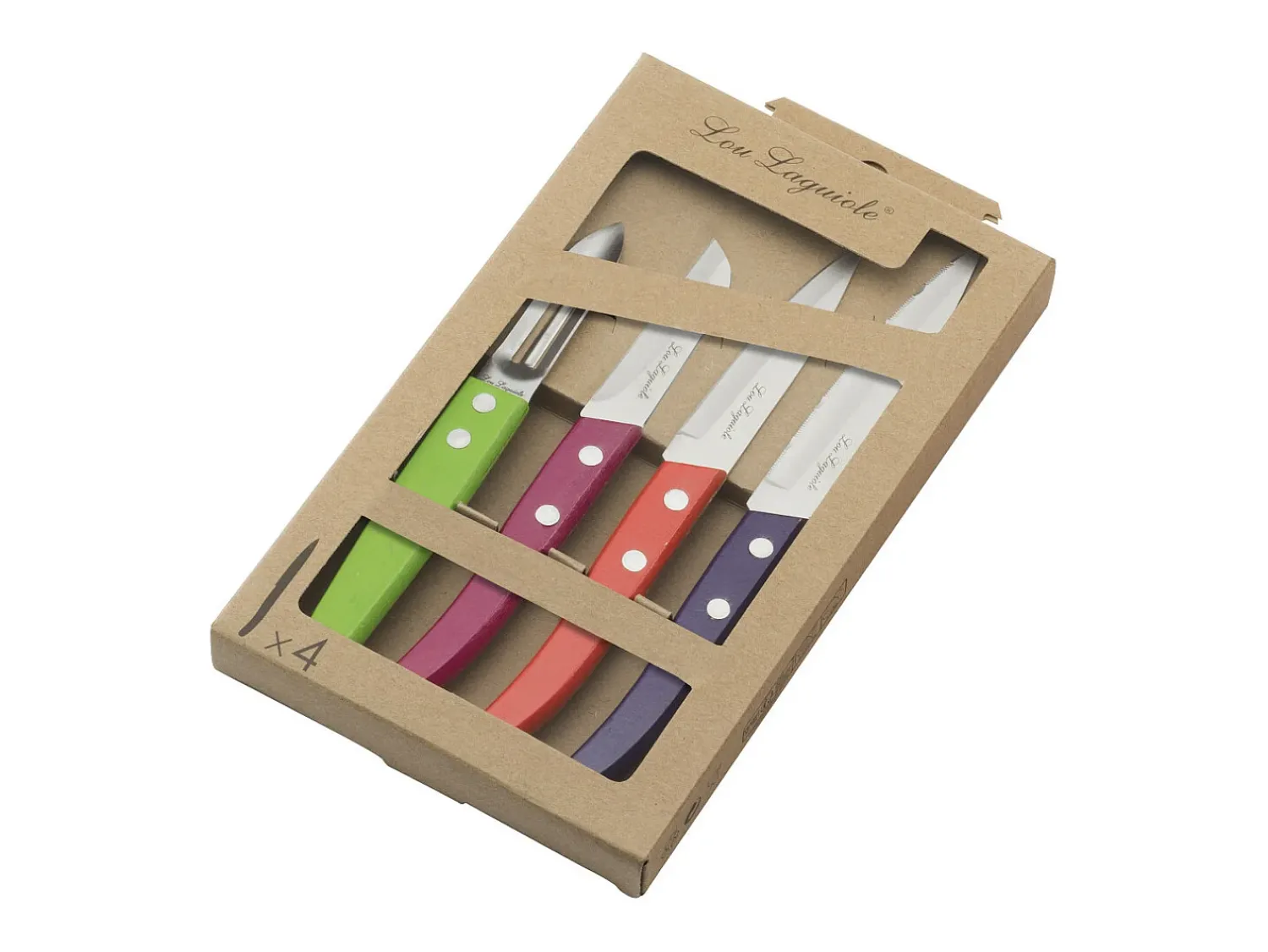 Sale Lou Laguiole Forest - Juego de 4 cuchillo Essentiel " Madera teñida " Color natural oscuro