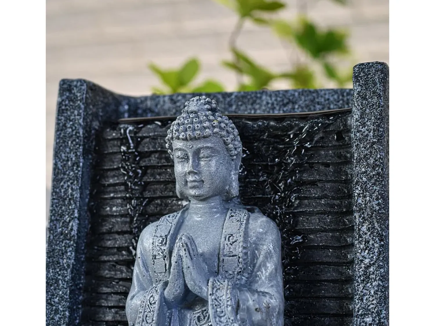 Zen Light Estatua^Fuente de Buda en la Meditación del Nirvana Gris