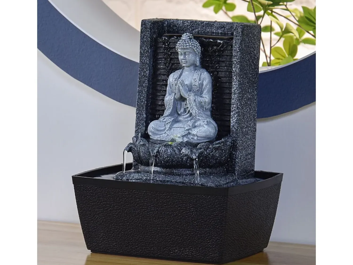 Zen Light Estatua^Fuente de Buda en la Meditación del Nirvana Gris