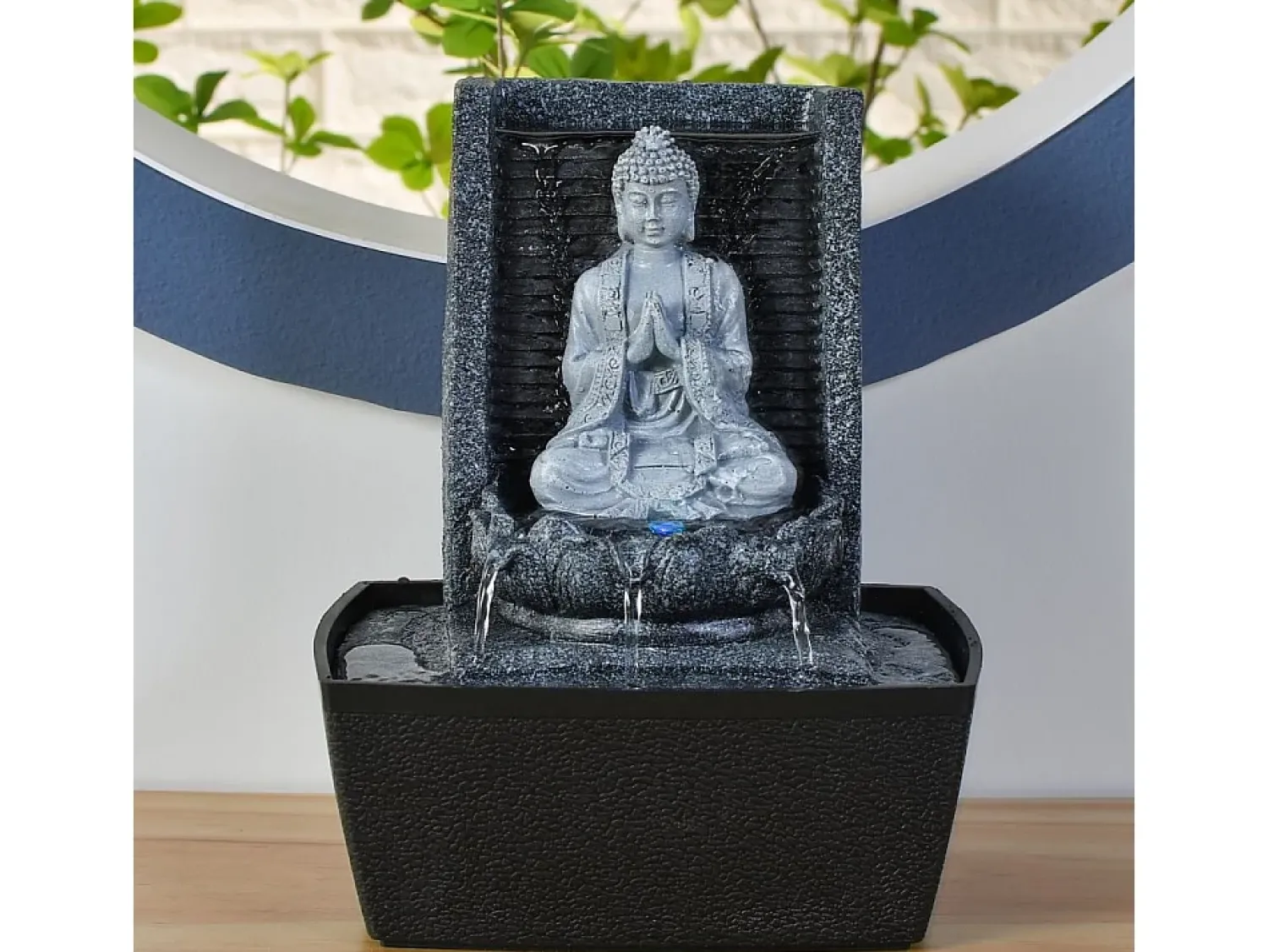 Zen Light Estatua^Fuente de Buda en la Meditación del Nirvana Gris