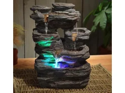 Zen Light Estatua^Fuente de interior Pietra con iluminación LED Marru00f3n