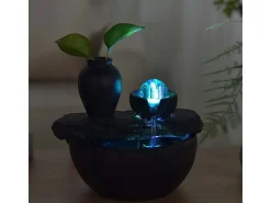 New Zen Arôme Fuente de resina de interior con LED de sílice Negro