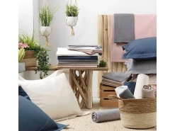Clearance Douceur d'intérieur Funda de Almohada de Rulo Percalina 85x185 cm 100% Algodón Liso Acabado Punto de Ojales Azul