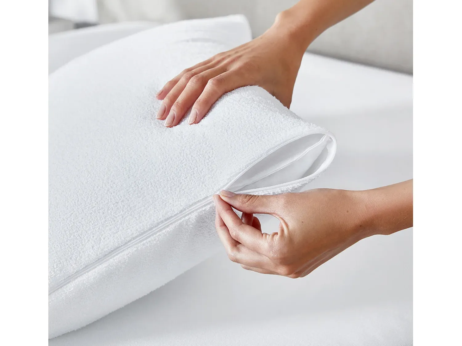 PIKOLIN Ropa De Cama^Funda de Almohada 75x40cm| HOME| Rizo| Aloe Vera| Impermeable Blanco