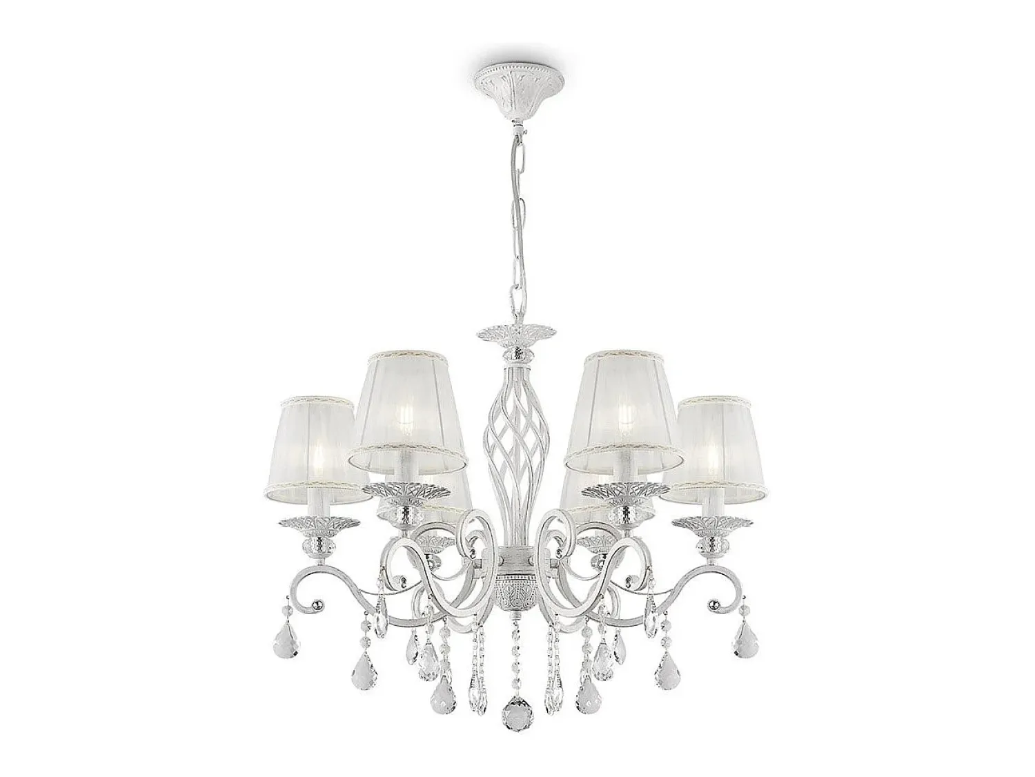 Discount Maytoni Grace Araña Blanca con Oro y Cristal, con Pantallas, 6 Luces, E14 Blanco