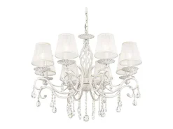 Grace Araña Blanca con Oro y Cristal, con Pantallas, 8 Luces, E14