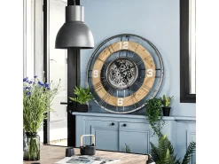 Online Atmosphera Gran Reloj de Pared Silencioso de Metal y Madera D 90 cm Multicolor