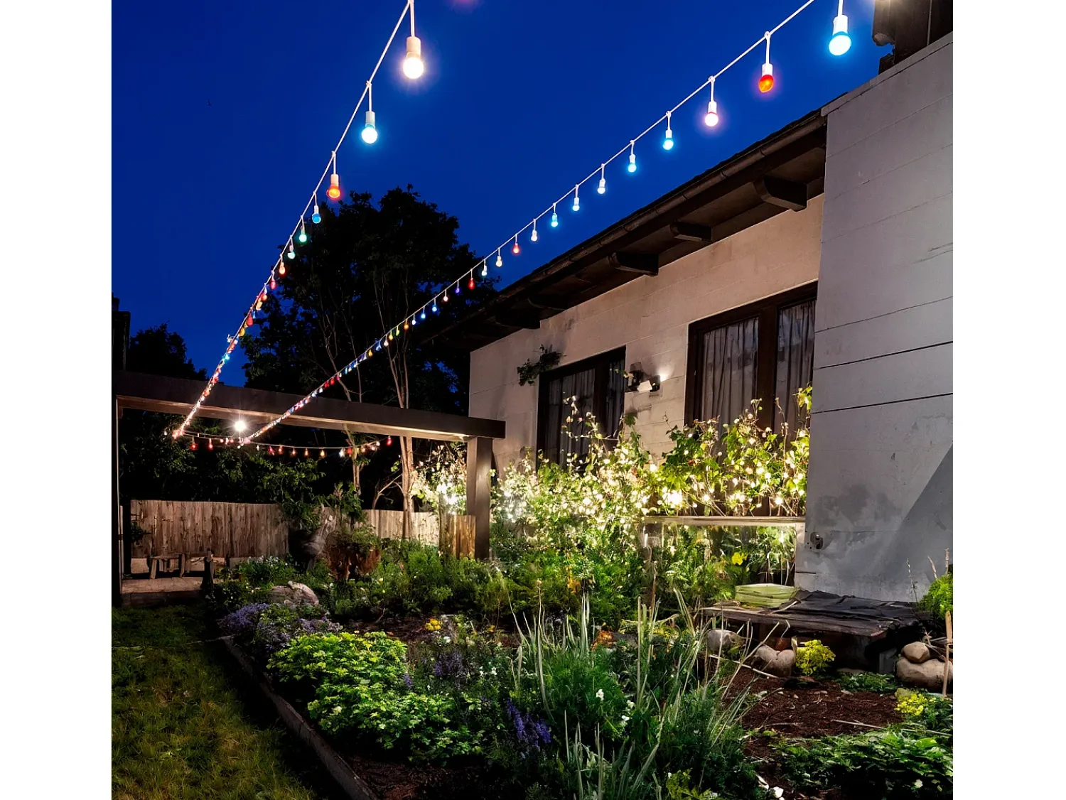 New Ledkia Guirnalda Exterior con Bombillas LED E27 5.5m IP65 Blanco Rojo Multicolor
