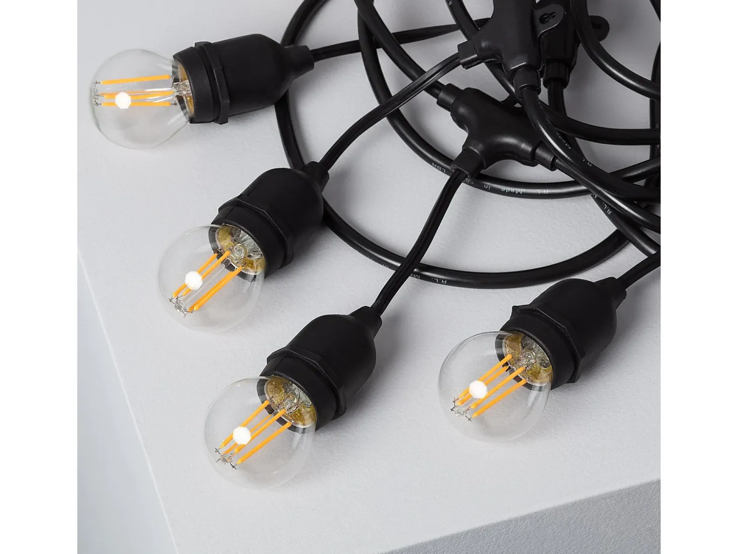 Guirnalda Exterior con Bombillas LED E27 Filamento 5.5m IP65 Negro 2700K Blanco Cálido
