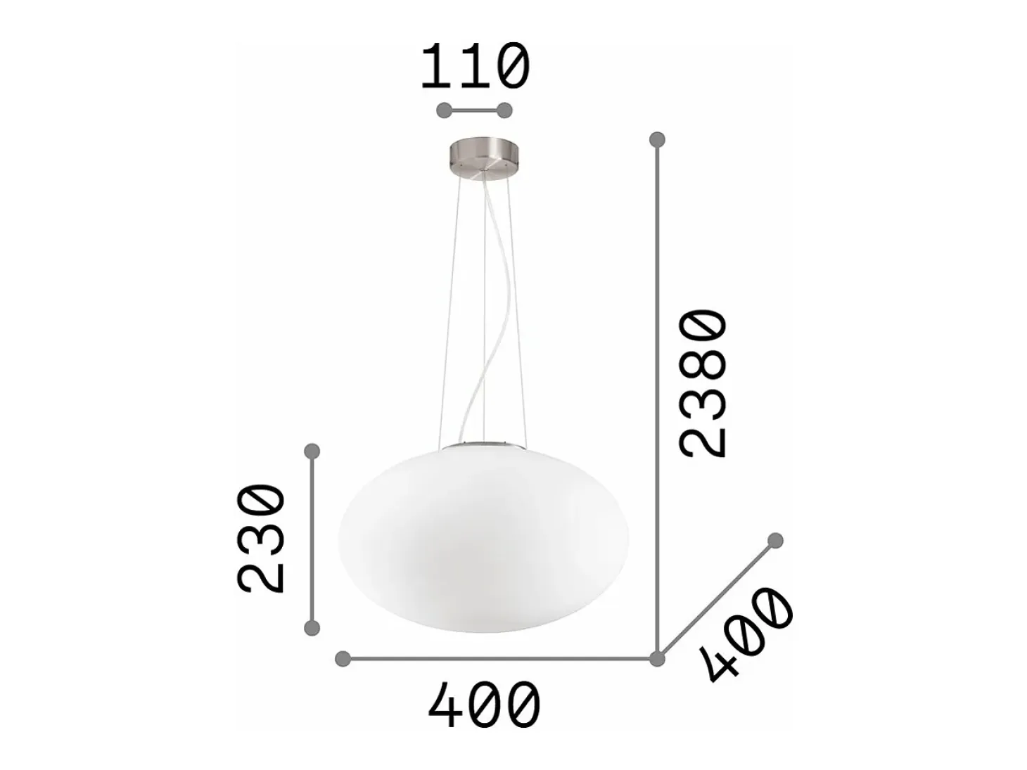 Ideal Lux Candy - Lámpara colgante de techo de 1 globo mediano, blanca, E27