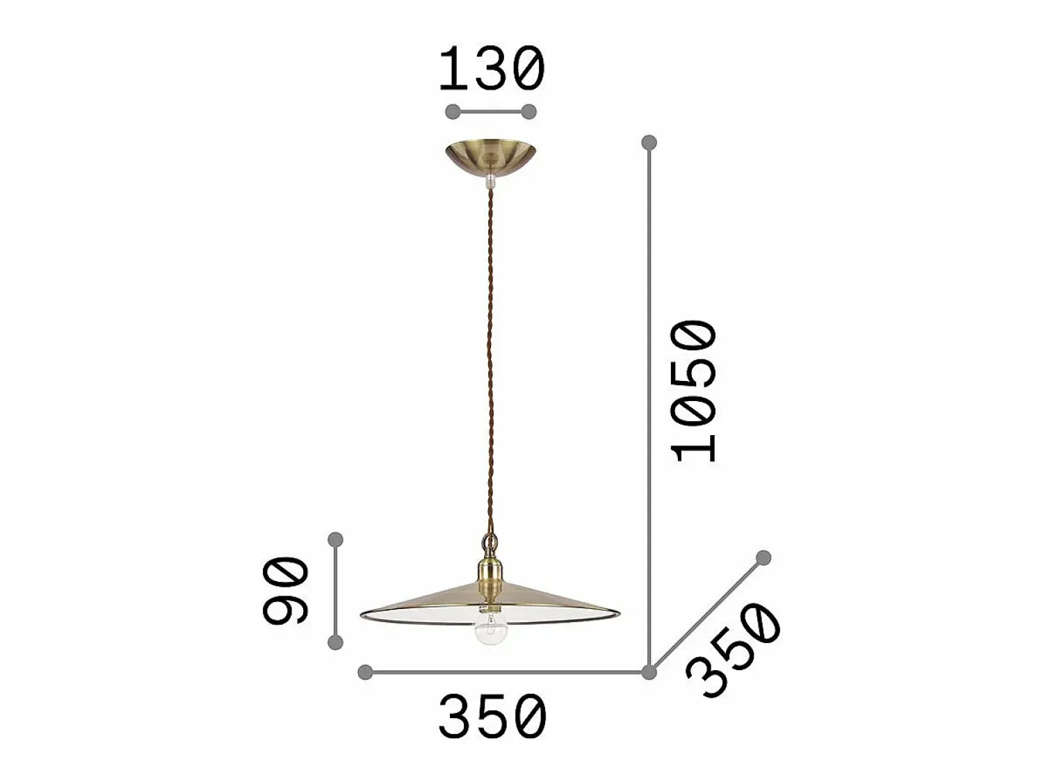 Ideal Lux Lámpara Suspendida^Cantina - 1 luz colgante de techo de cúpula grande de cobre, E27 Cobrizo