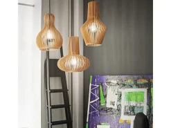 Outlet Ideal Lux Citrus - 1 lámpara colgante de techo de madera, E27 Marru00f3n
